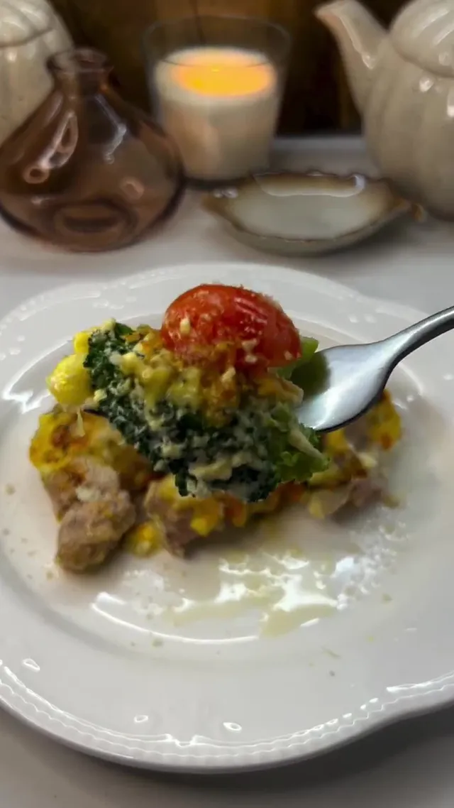 Запеканка с курицей, брокколи и черри