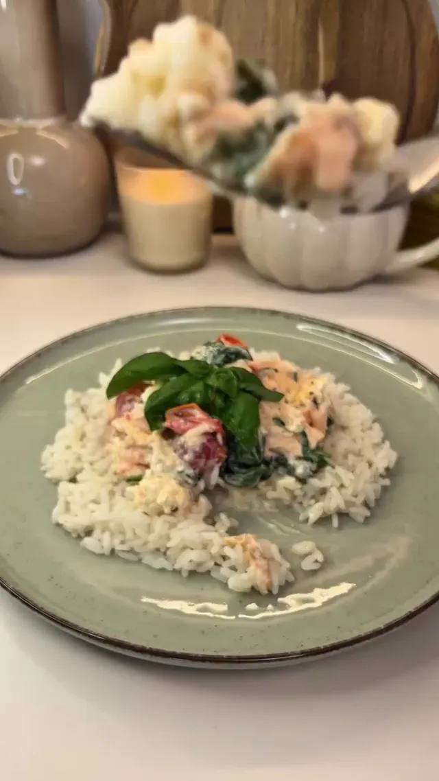 Salmon with Feta and Cherry Tomatoes over Rice