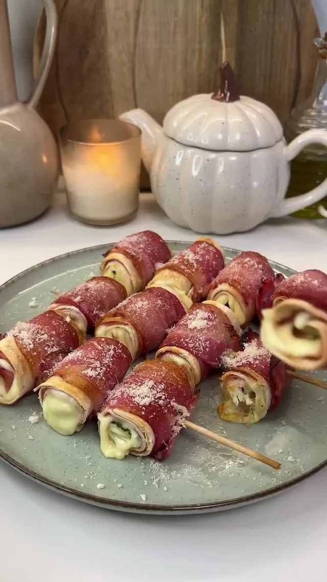 Bacon-Wrapped Tortilla Rolls with Ham and Spinach