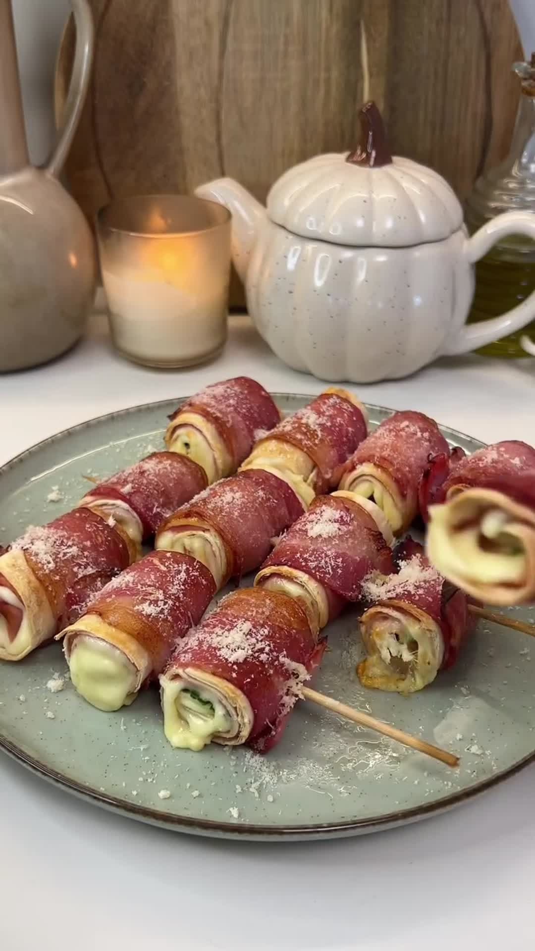 Bacon-Wrapped Tortilla Rolls with Ham and Spinach