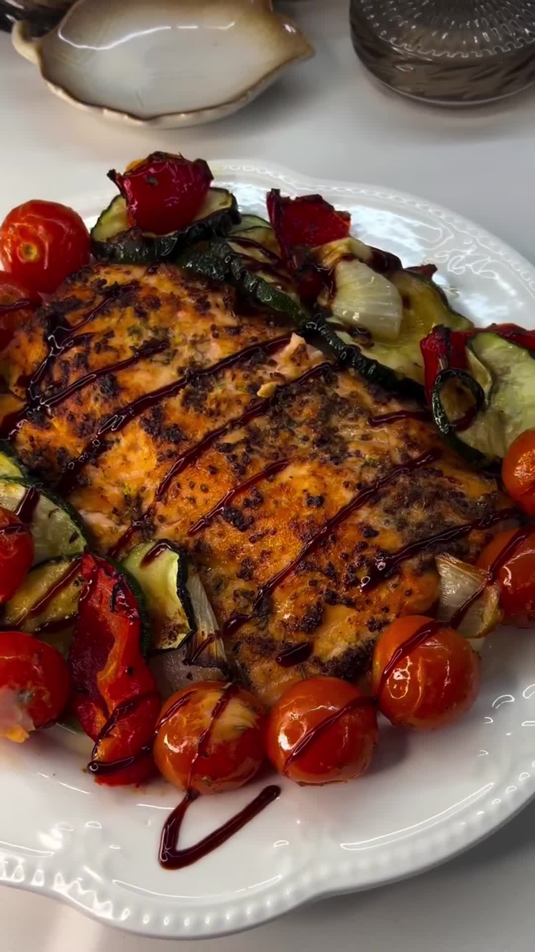 Salmon with Vegetables under a Mustard Crust