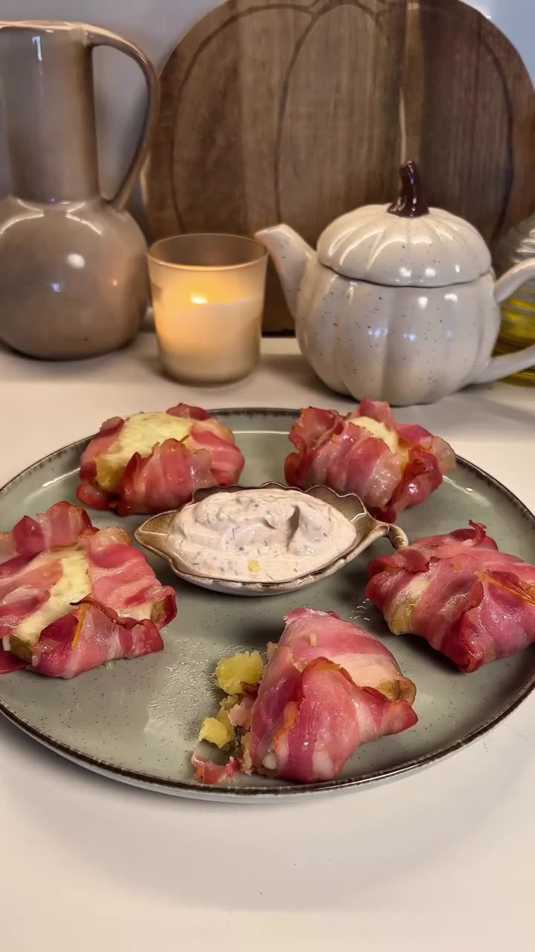 Bacon-Wrapped Potatoes Stuffed with Cheese