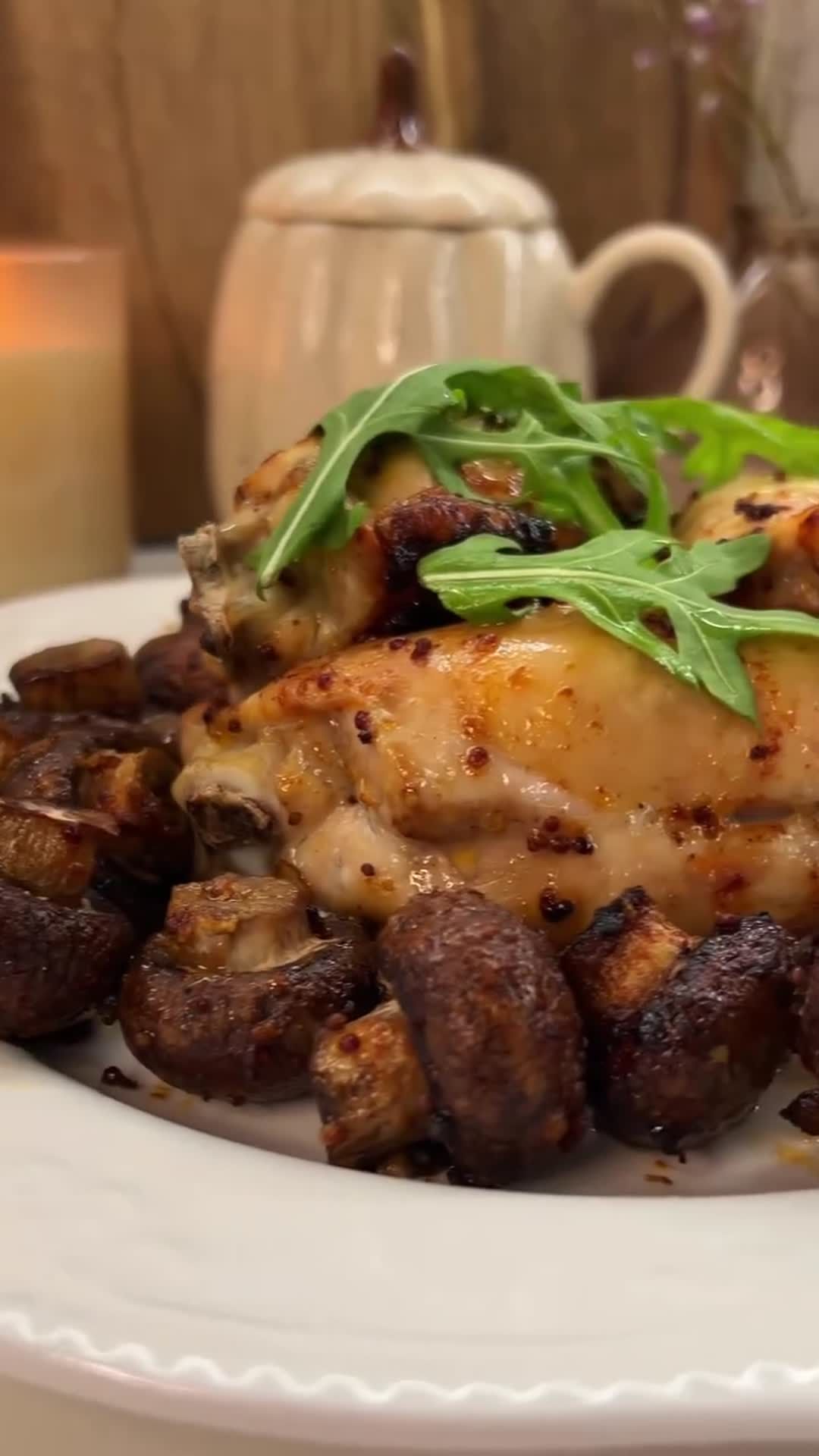 Chicken Thighs with Mushrooms in Soy Mustard Marinade