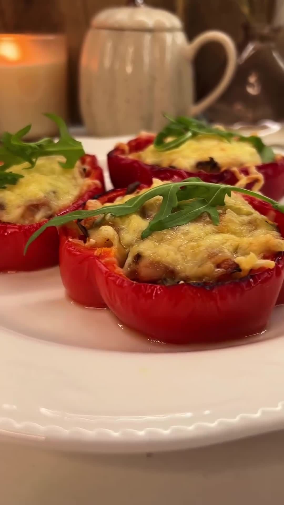 Pepper Rings with Pork and Mushrooms under Cheese