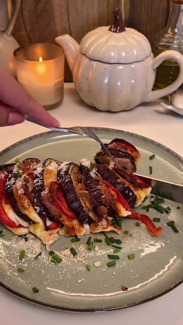 Hasselback Eggplant with Mozzarella and Tomato