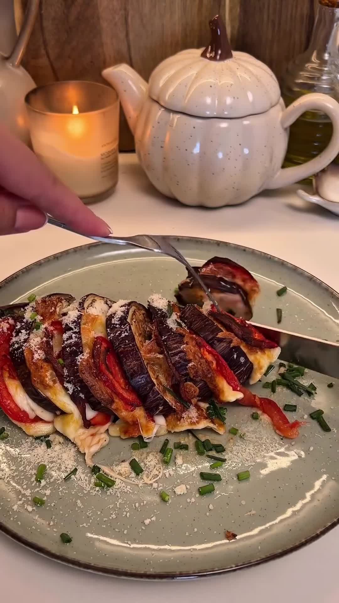 Hasselback Eggplant with Mozzarella and Tomato