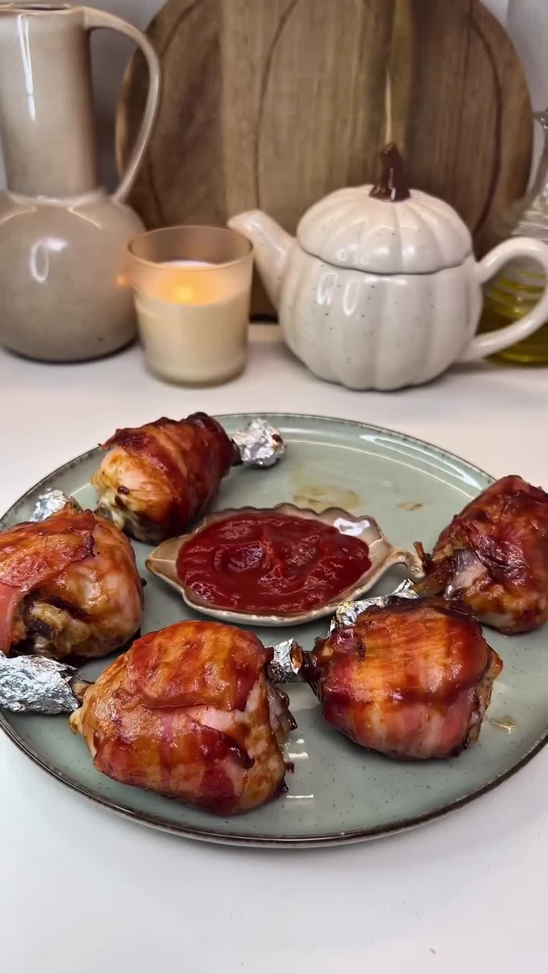 Bacon-Wrapped Chicken Drumsticks with BBQ Sauce