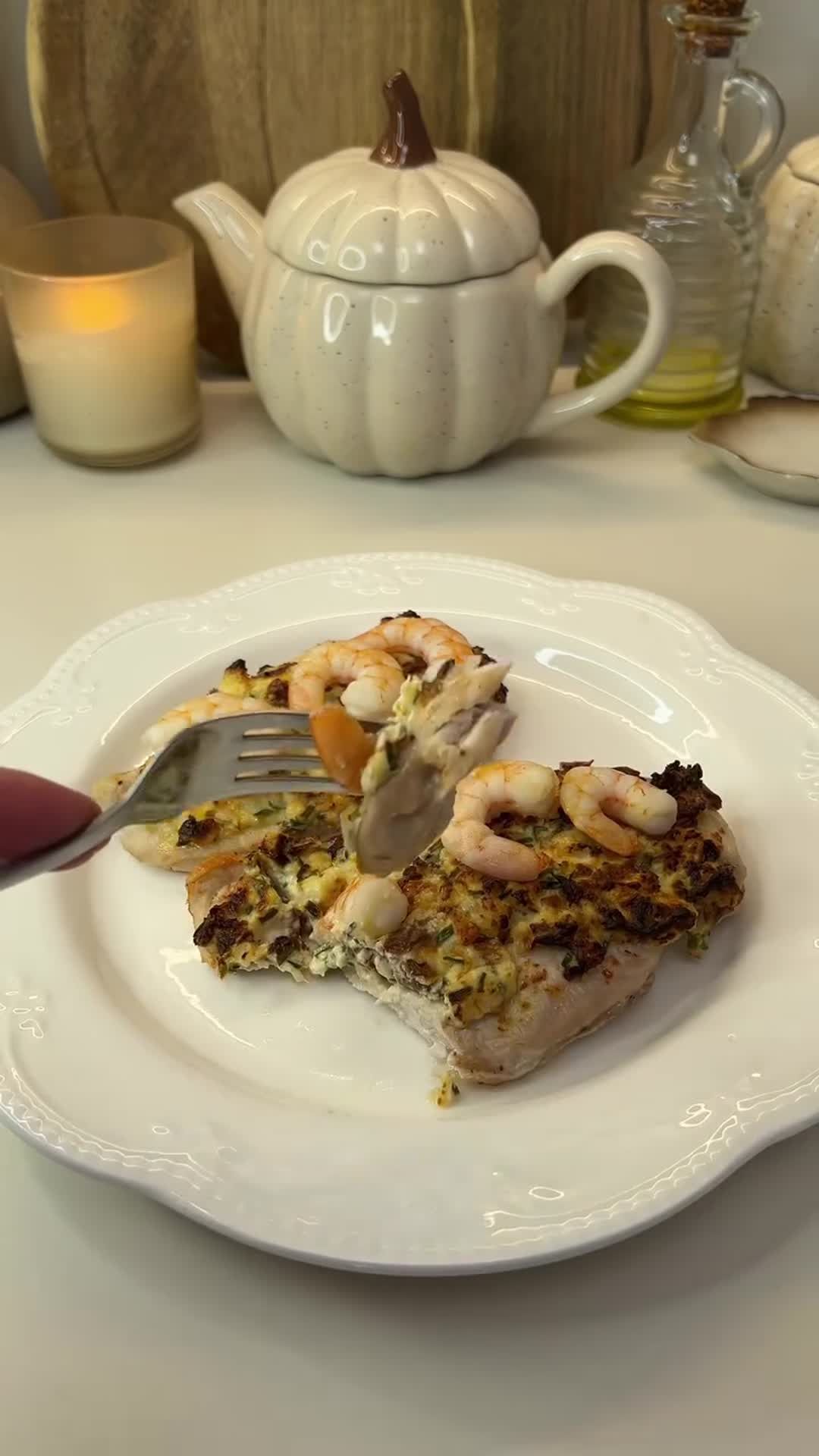 Chicken Breast with Shrimp under a Creamy Topping