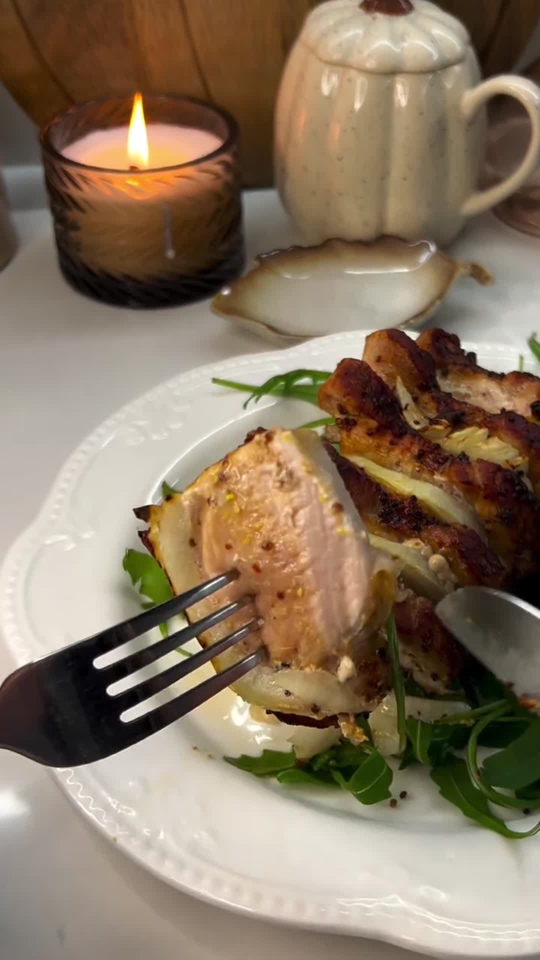 Hasselback Pork with Onion in Mustard Marinade