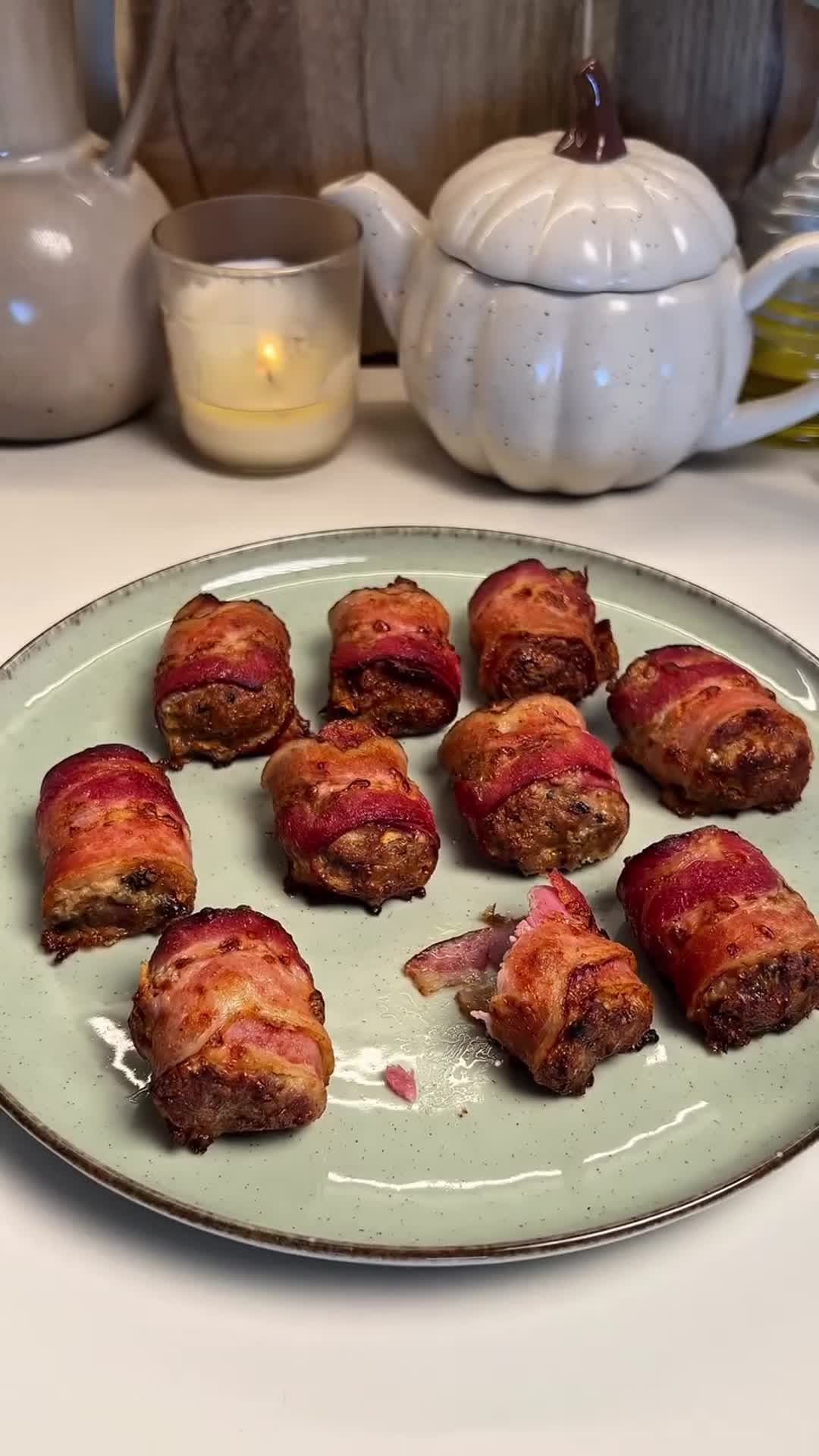Bacon-Wrapped Meat Rolls with Mushrooms
