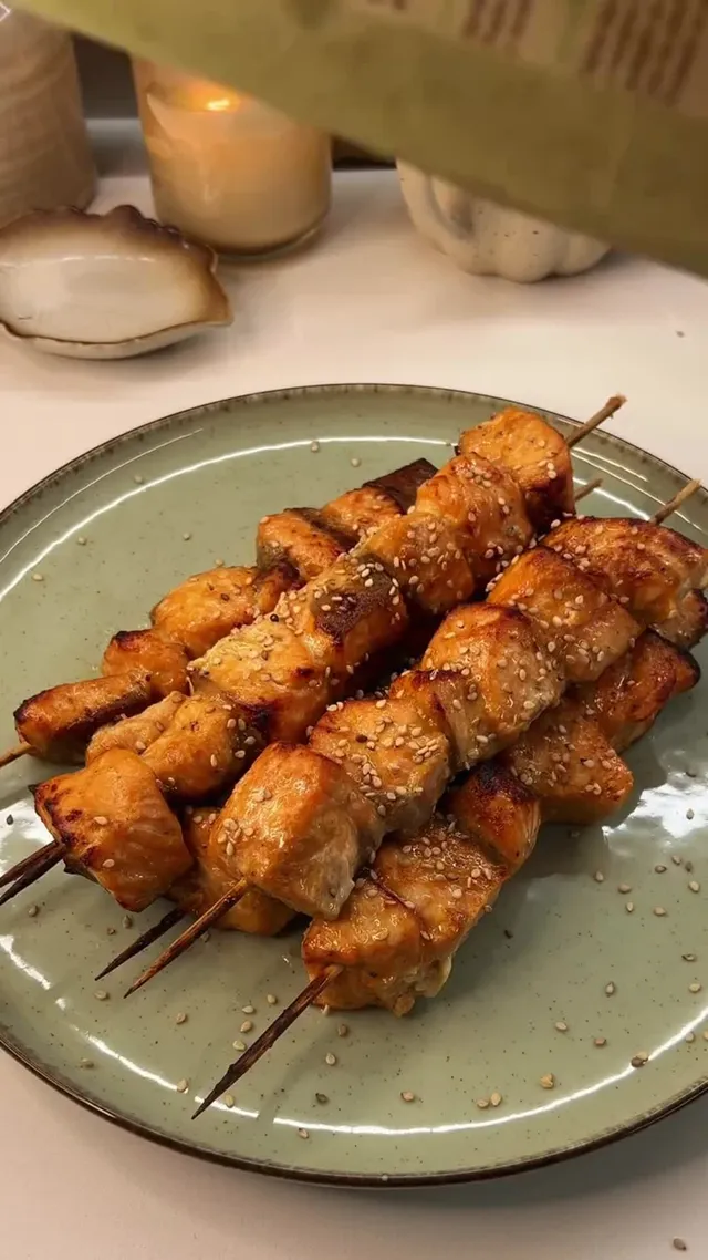 Salmon Skewers with Honey and Soy Sauce