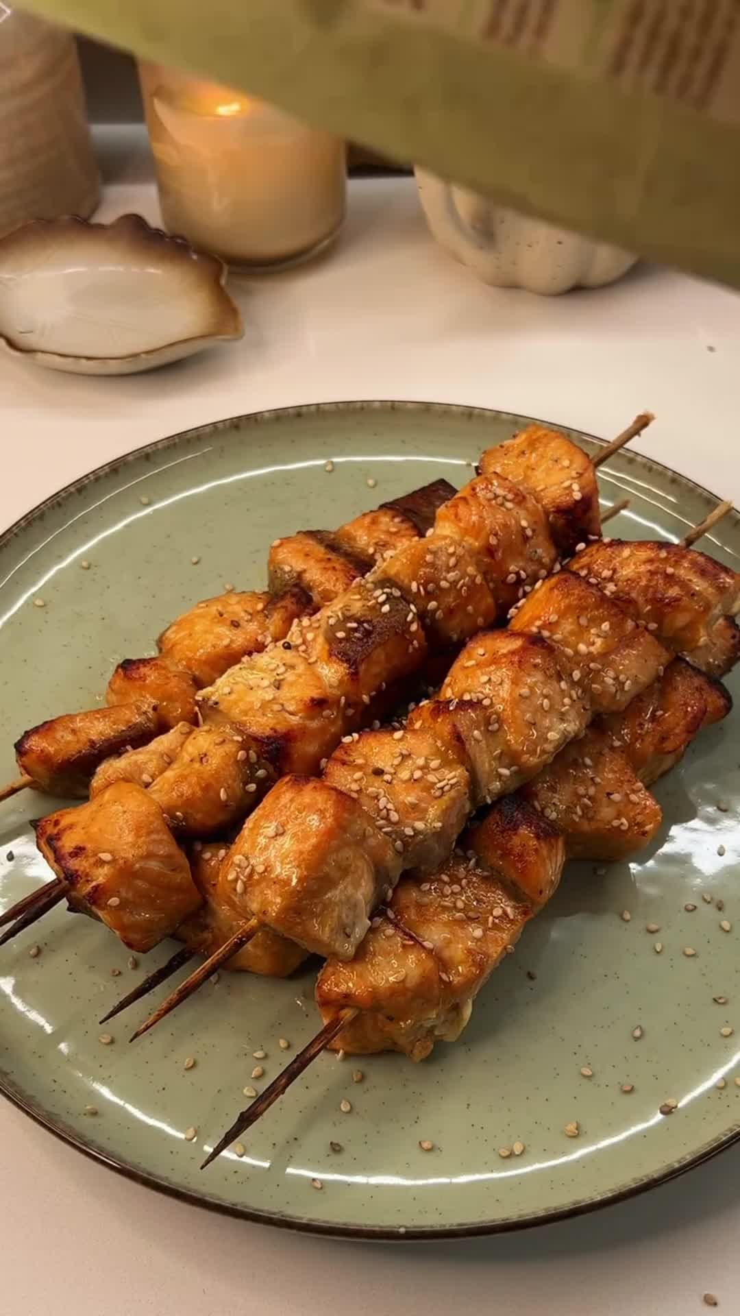 Salmon Skewers with Honey and Soy Sauce