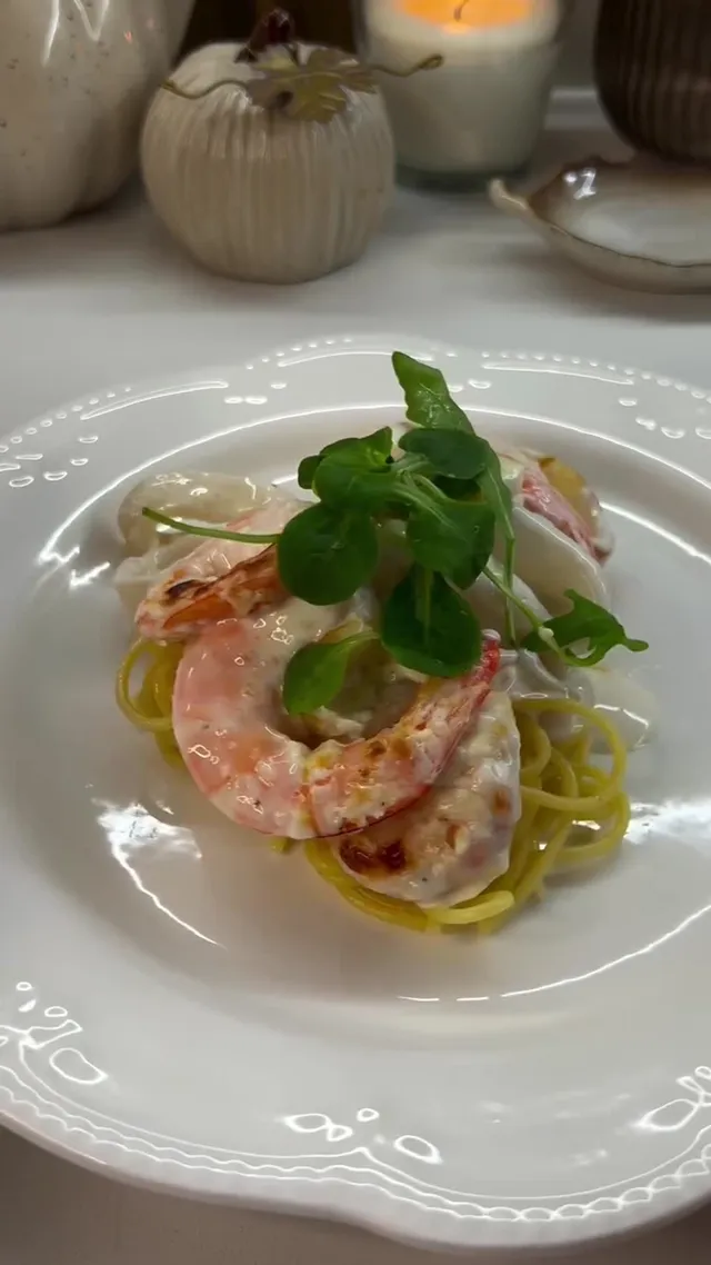 Seafood in Cream Sauce over Spaghetti