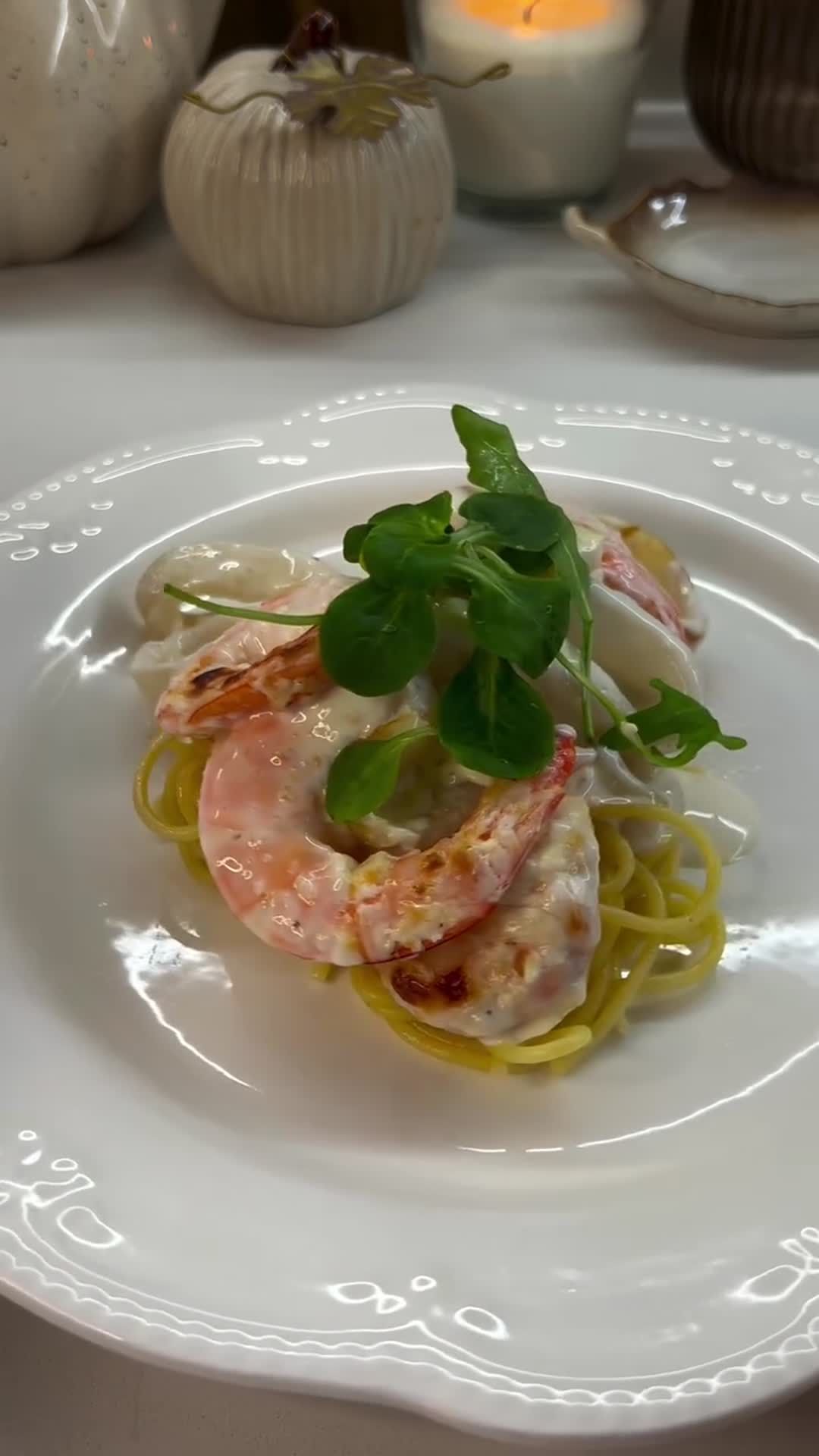 Seafood in Cream Sauce over Spaghetti