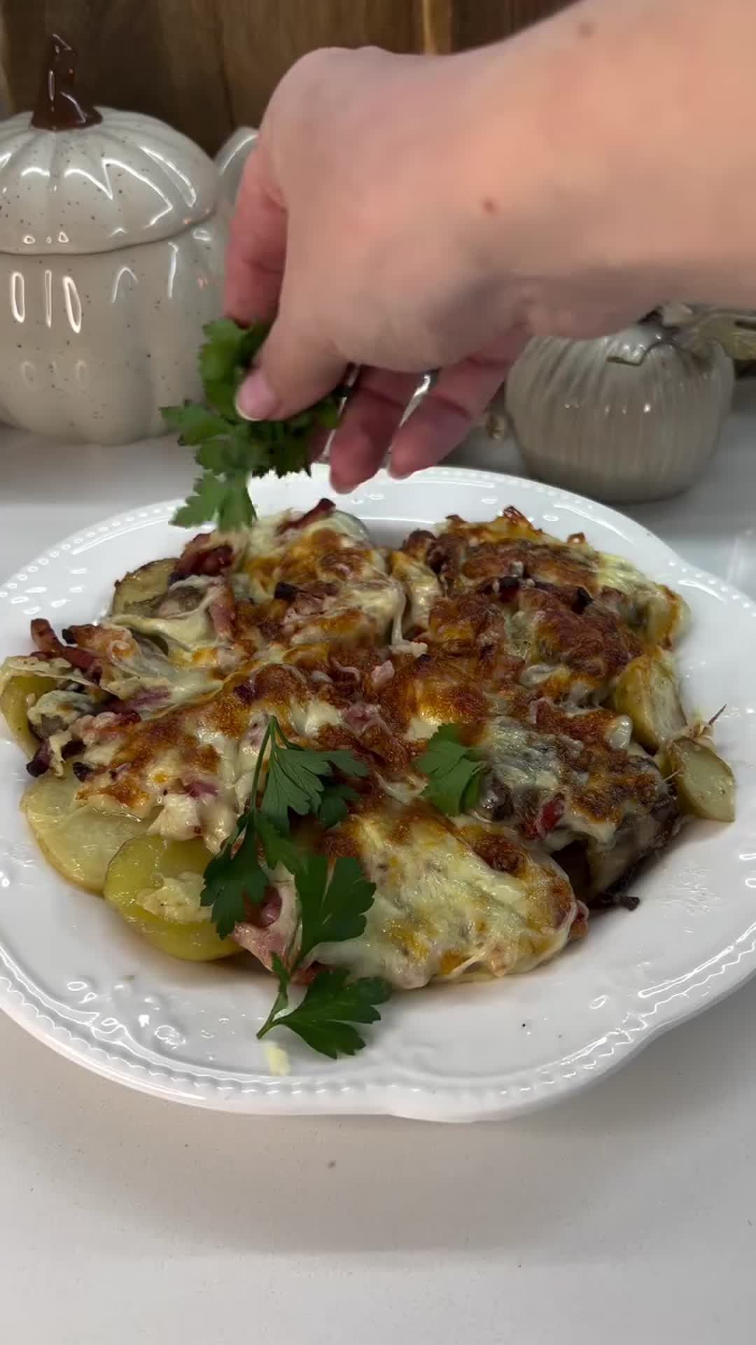 Potato Gratin with Mushrooms and Bacon