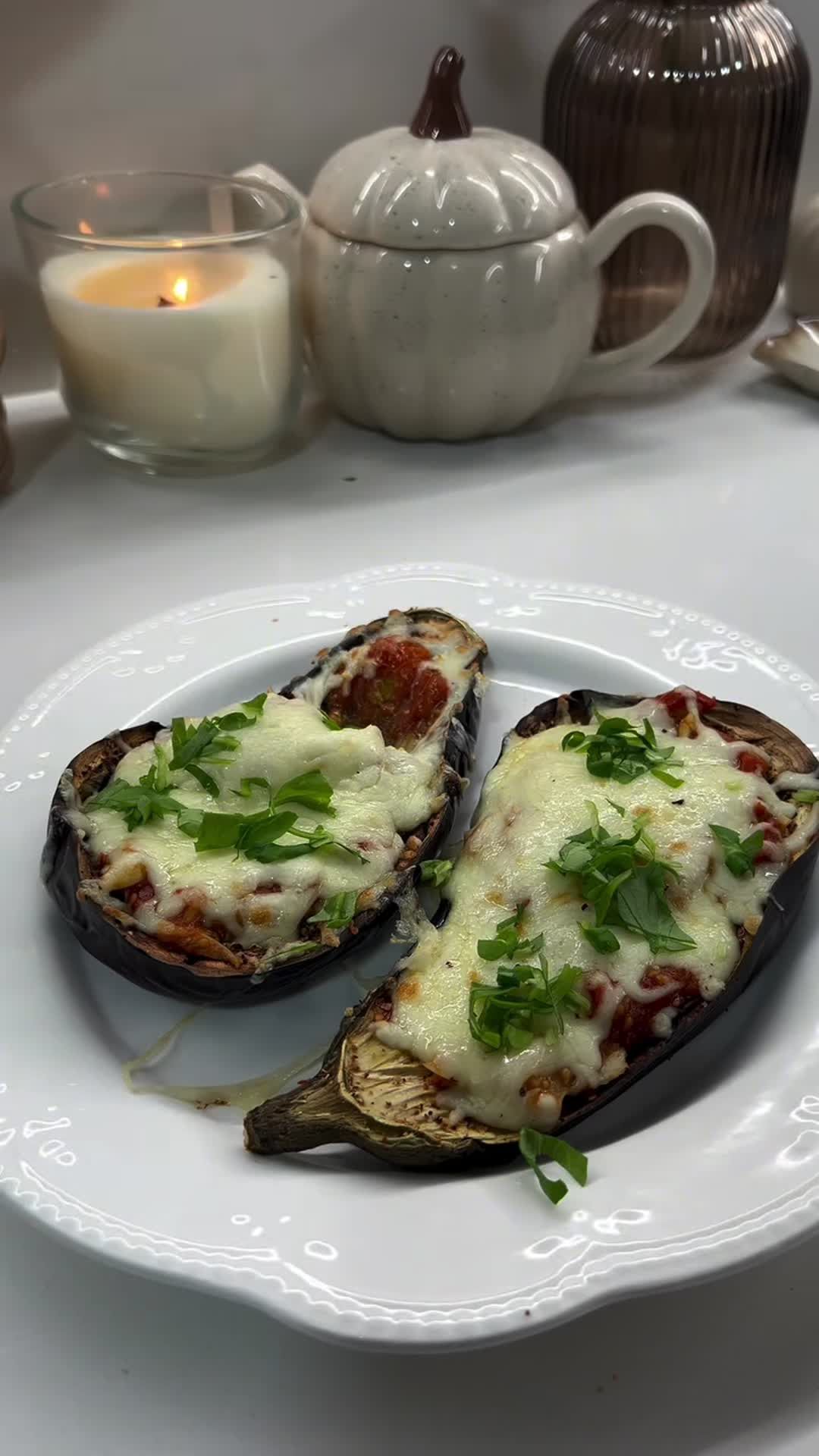 Eggplant Boats with Tomato Sauce and Mozzarella
