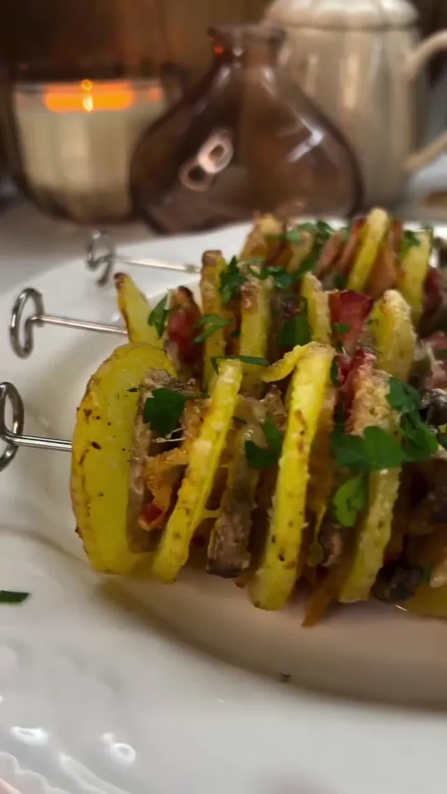 Potato Skewers with Bacon and Mushrooms
