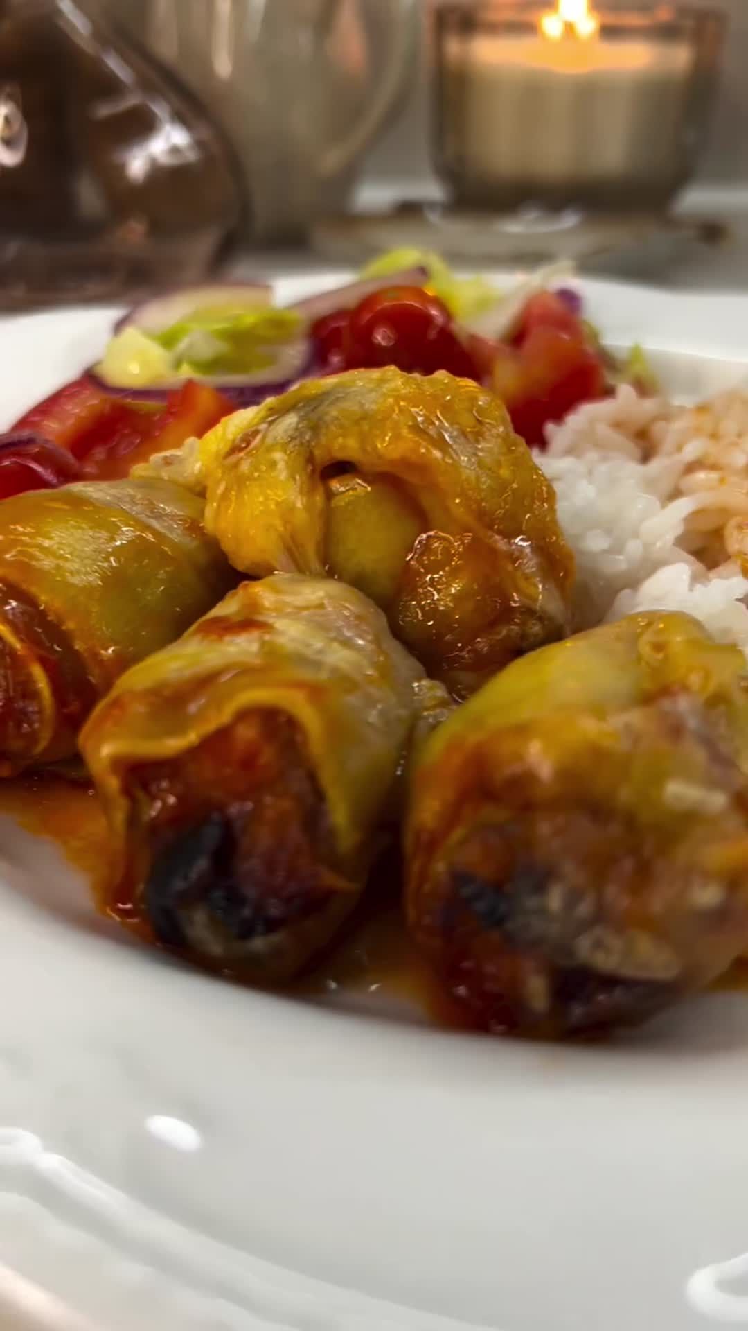 Zucchini Rolls with Meatballs in Tomato Sauce