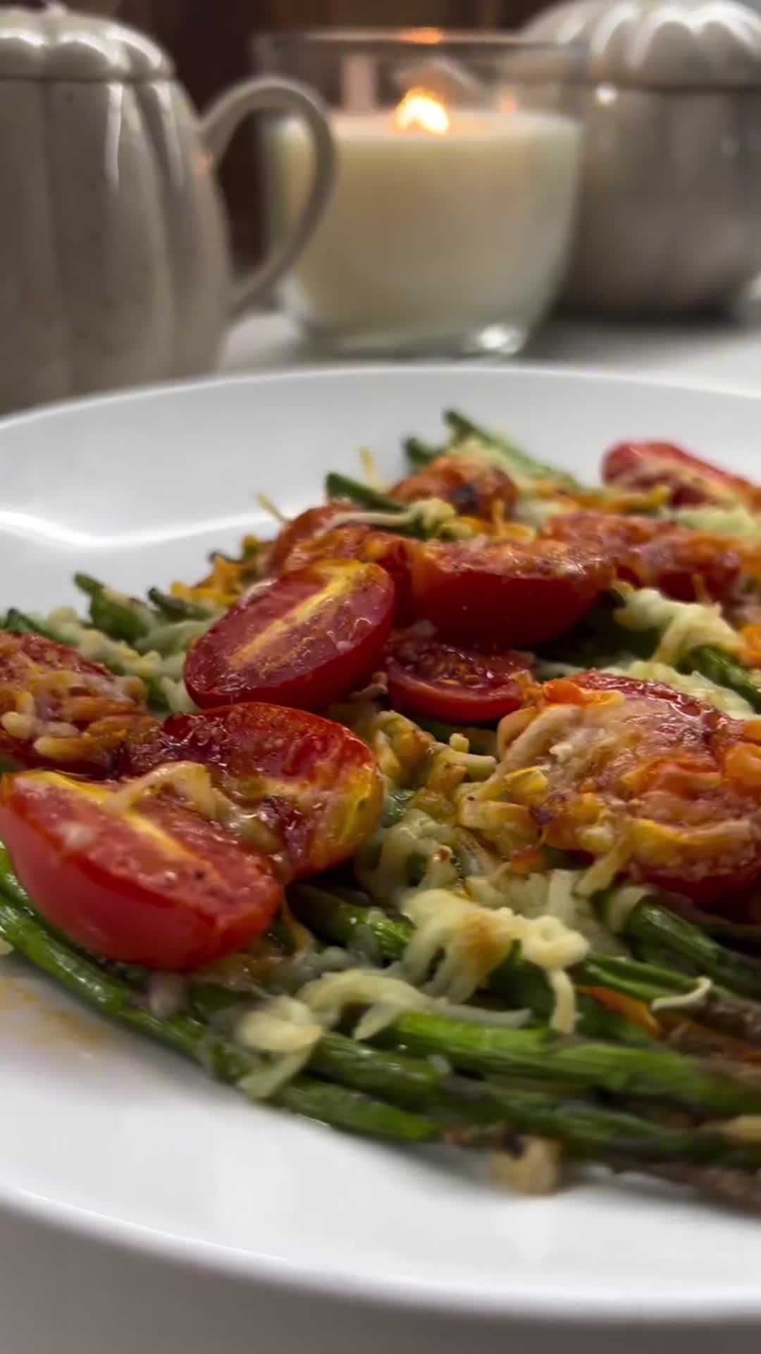 Asparagus with Cherry Tomatoes under Cheese