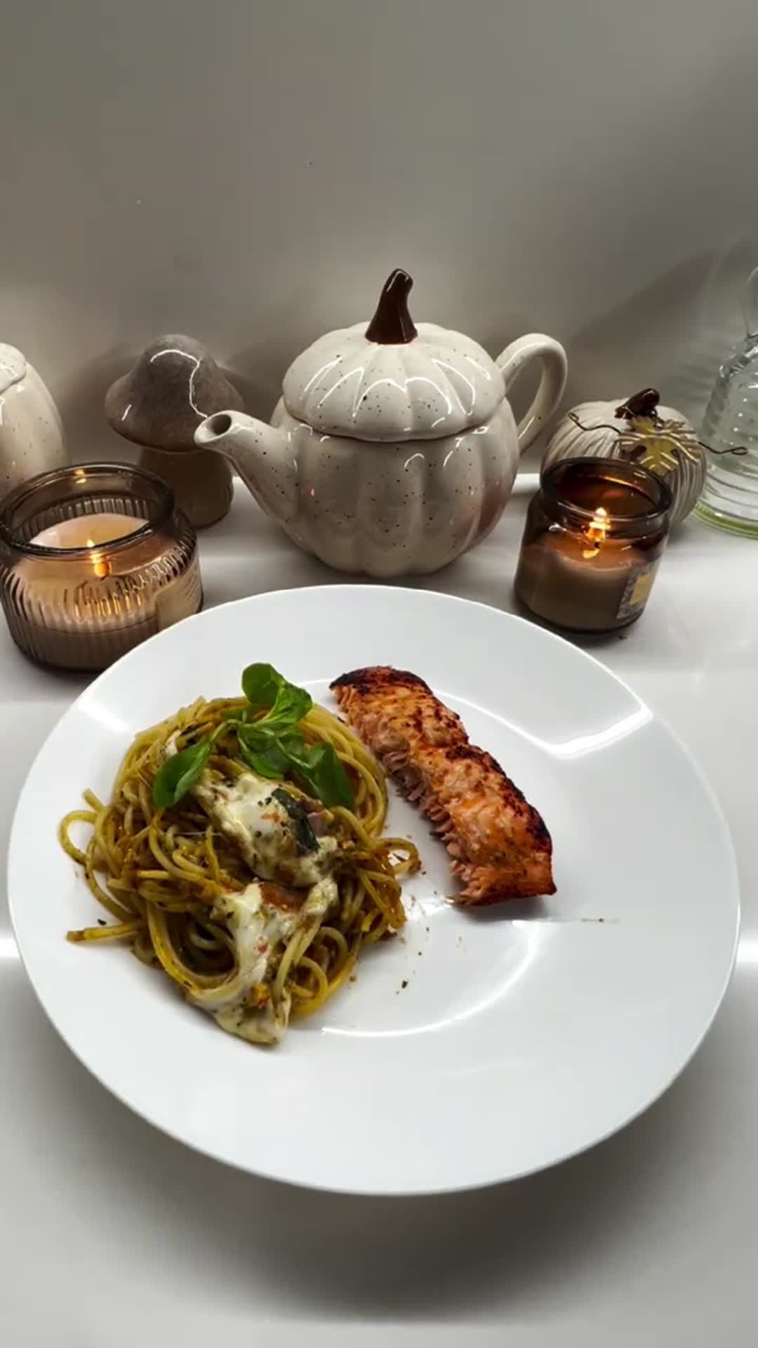 Salmon and Pasta in Roasted Vegetable Sauce